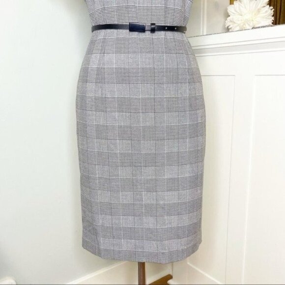 Calvin Klein Plaid Sheath Dress with Leather Trim Size 8 Medium - Picture 5 of 11